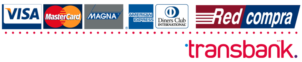 Medios de pago: Visa, Mastercard, Magna, American Express, Diners, Redcompra y Transbank
